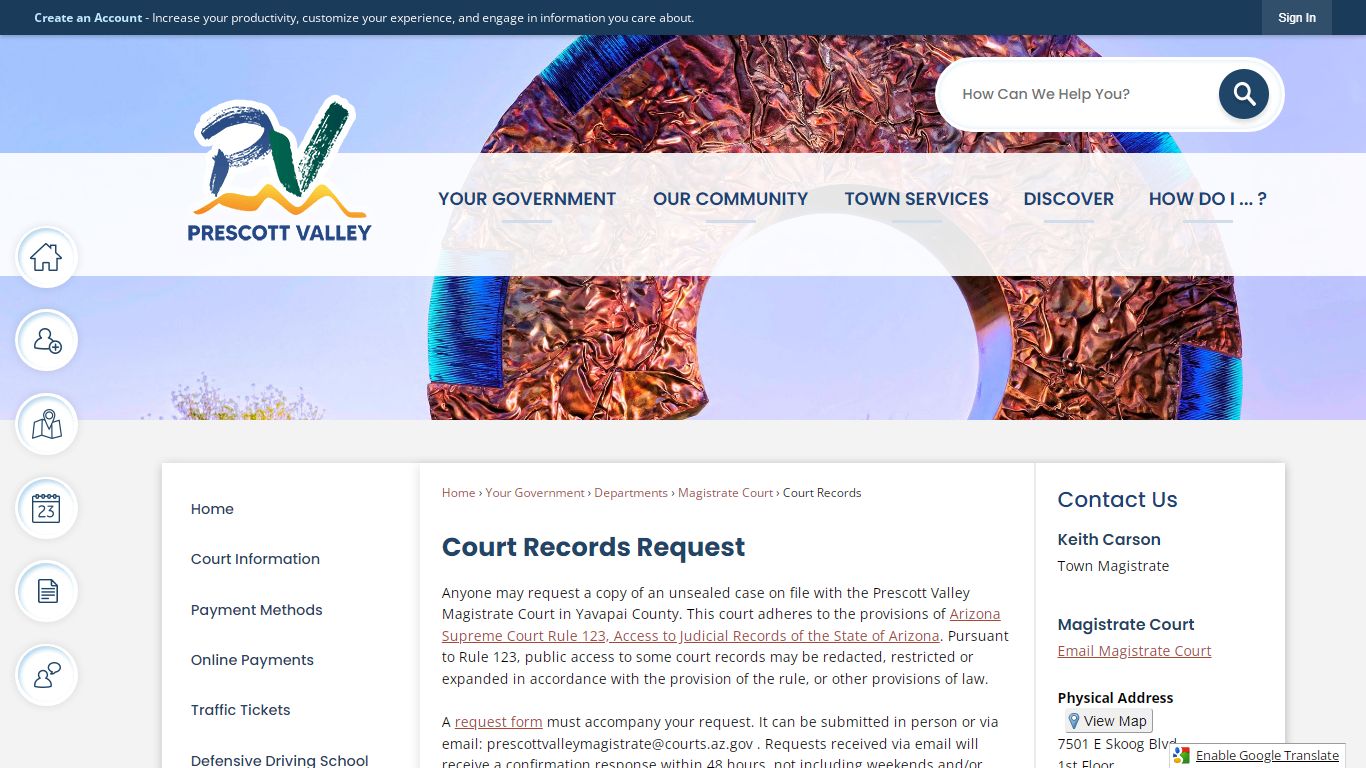 Court Records Request | Prescott Valley, AZ - Official Website